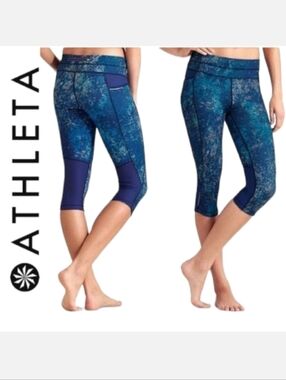 Athleta Blue Splatter Be Free Cropped Performance Legging XXS